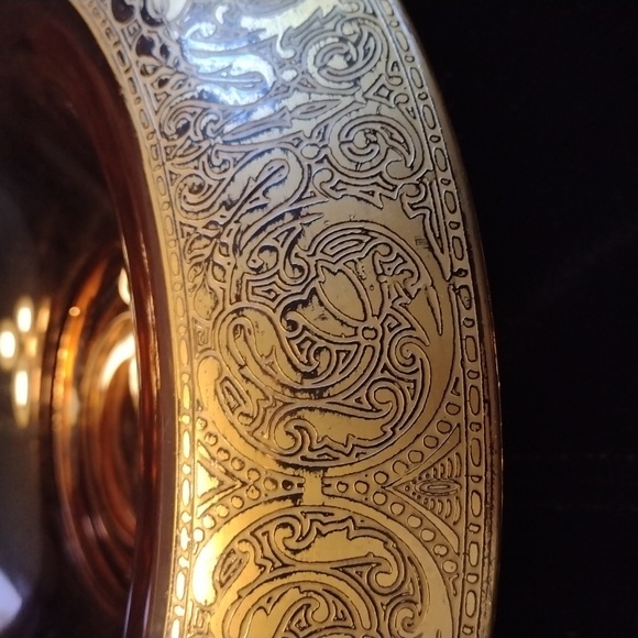 Pink Depression Glass Bowl with Two inch wide gold trim gently used